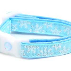 Snowflake Cat Collar - Classic Snowflakes on Ice Blue - Breakaway Cat Collar - Kitten or Large Size B34D110