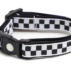 Checkered Cat Collar - Black and White Checks - Safety Breakaway - Small Cat / Kitten Size or Large Size B47D242