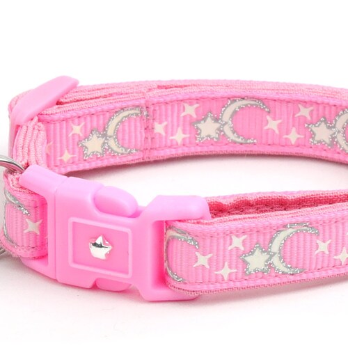 Moon Cat Collar Silver Moons and Stars on Dark Purple Etsy
