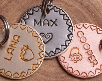 Heart ID tag•Pick your design•Simple Cat or dog Name Tag•Hand Stamped ID Tag•Small Name Tag•Small Name Tag•Custom Pet Tag•Brass or Copper