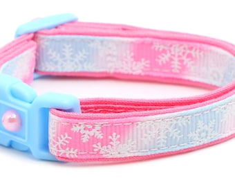 Snowflake Cat Collar - Classic Snowflakes on Winter Tie Dye - Breakaway Cat Collar - Kitten or Large Size B79D240