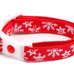 Snowflake Cat Collar - Classic Snowflakes on Red - Breakaway Cat Collar - Kitten or Large Size B121D110