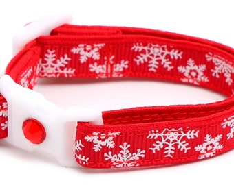 Snowflake Cat Collar - Classic Snowflakes on Red - Breakaway Cat Collar - Kitten or Large Size B121D110