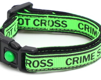 Trouble Maker Cat Collar - Crime Scene Do Not Cross on Fluorescent Green - Safety Breakaway B141D129