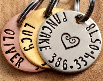 Etiqueta de identificación de mascota del corazón - Etiqueta de perro o gato pequeño - 3/4" elija su etiqueta de identificación de mascota de color - Etiqueta de identificación de gato personalizada - Etiqueta de mascota personalizada