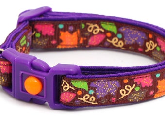 Fall Cat Collar - Fancy Fall Leaves on Brown - Small Cat/ Kitten Size or Large Size Collar B122D39