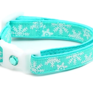 Snowflake Cat Collar - Classic Snowflakes on Aqua - Breakaway Cat Collar - Kitten or Large Size B28D110