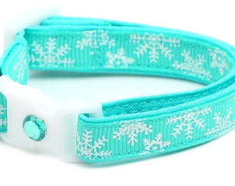Snowflake Cat Collar - Classic Snowflakes on Aqua - Breakaway Cat Collar - Kitten or Large Size B28D110