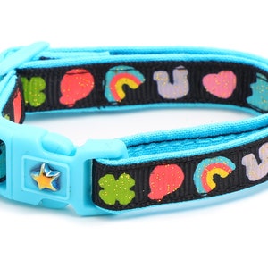 Marshmallow Cat Collar - Cereal Marshmallows on Black - Breakaway Safety - B12D271