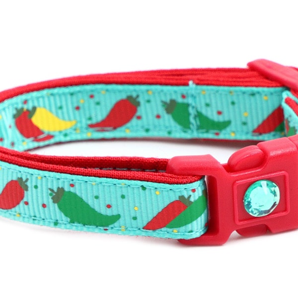 Pepper Cat Collar - Spicy Peppers on Aqua - Breakaway Safety - B15D240
