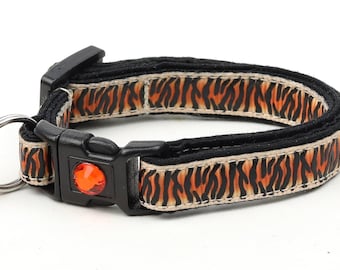 Tiger Cat Collar - Tiger Print - Kitten or Large Size - Safety Breakaway Cat Collar B21D203