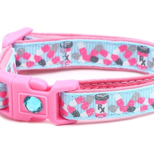 Medicine Cat Collar - Pills on Light Aqua - Breakaway - Safety - B85D47