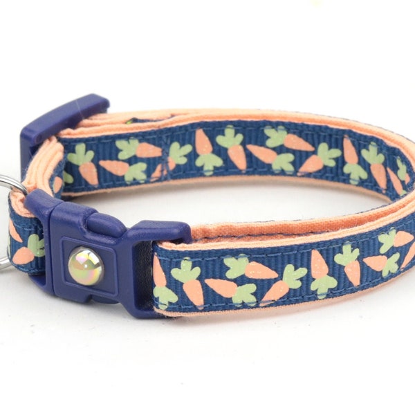 Easter Cat Collar - Pastel Carrots on Navy - Breakaway Safety - B60D223