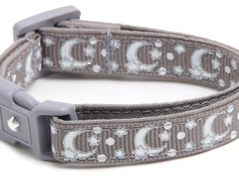Moon Cat Collar - Lune e Stelle d'Argento su Argento - Collare Per Gatti - Gattino o Taglia Grande - Glow in the Dark B165D201