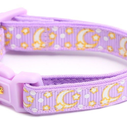 Moon Cat Collar Silver Moons and Stars on Dark Purple Etsy