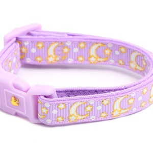 Moon Cat Collar - Gold Moons and Stars on Pastel Purple - Breakaway Cat Collar - Kitten or Large size - Glow in the Dark B151D204