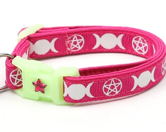 Wicca Cat Collar - Witch's Familiar on Pink - Breakaway Cat Collar - Gatito o tamaño grande - Glow in the Dark B63D31