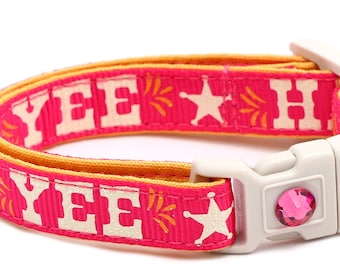 Cowboy Cat Collar - Yee Haw on Pink - Safety - Breakaway Cat Collar B106D123