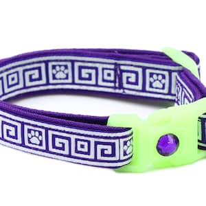 Greek Cat Collar - Greek Key on Purple - Matching ID Tag - Kitten or Large size - Glow in the Dark B88D282