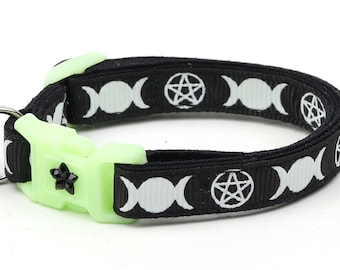 Wicca Katzenhalsband - Witch's Familiar auf Schwarz - Breakaway Katzenhalsband - Kätzchen oder Großformat - Glow in the Dark B15D31