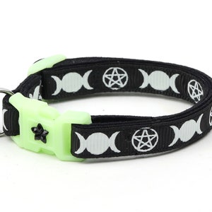 Wicca Cat Collar - Witch's Familiar on Black  - Breakaway Cat Collar - Kitten or Large size - Glow in the Dark B15D31