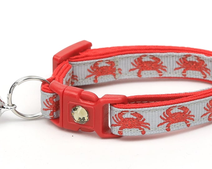 Beach Cat Collar - Crabs on Silver - Kitten or Large Size - Tropical - Nautical B72D13