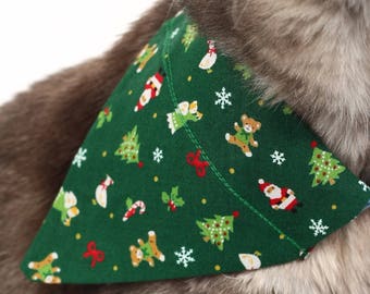 Pet Bandana - Christmas Icons on Green - Pet Scarf - Collar Cover - Christmas