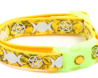 Wicca Katzenhalsband - Hexe vertraut auf Topas - Breakaway Katzenhalsband - Kätzchen oder Großformat - Glow in the Dark B148D31