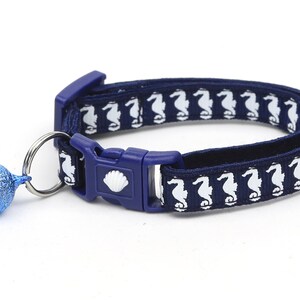 Tropical Cat Collar - Sea Horses on Navy Blue - Kitten or Large Size - Nautical B53D130