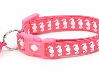 Tropical Cat Collar - Sea Horses on Pink - Kitten or Large Size - Nautical B31D130