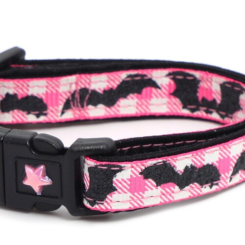 Halloween Cat Collar Spooky Bats and Stars on Pink Kitten Etsy
