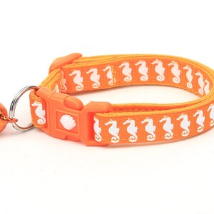 Tropical Cat Collar - Sea Horses on Orange - Kitten or Large Size - Nautical B93D130