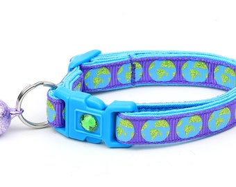 Space Cat Collar - Earth on Purple - Breakaway Cat Collar - Kitten or Large size B82D158