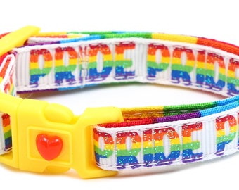 Pride Cat Collar - Pride Rainbow on White - Safety - Breakaway - B56D255