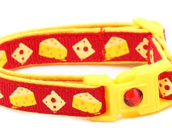Cheese Cat Collar - Cheese on Red - Breakaway Safety - B154D276