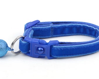 Soft Velvet Cat Collar - Royal Blue - Kitten or Large Size - Breakaway - Safety B9D167