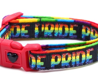 Pride Cat Collar - Pride Rainbow on Black - Safety - Breakaway - B68D255