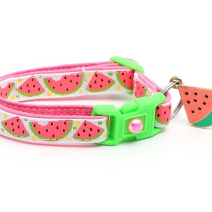 Summer Cat Collar Sweet Pink Watermelon on White Breakaway Safety B32D20 Watermelon Charm