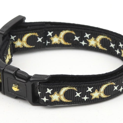 Moon Cat Collar Silver Moons and Stars on Black Breakaway Etsy