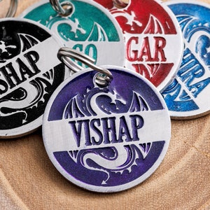 Customizable Dragon Pet ID Tag - Personalized Cat or Dog Name Tag - Customize with your Pet&#39;s Name and Information