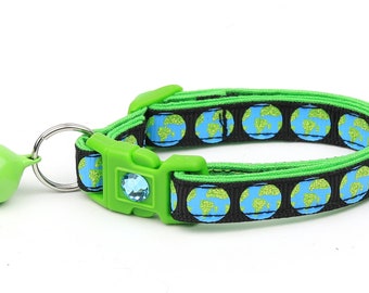 Space Cat Collar - Earth on Black - Breakaway Cat Collar - Kitten or Large size B92D158