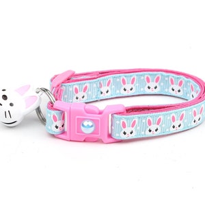 Easter Cat Collar - Bunny Faces on Blue - Breakaway Safety - B113D2