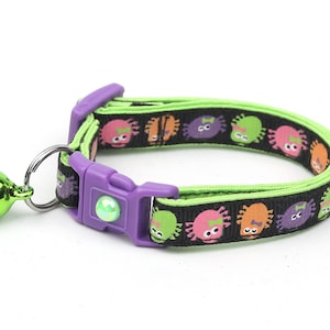 Spider Cat Collar - Cute Colorful Spiders- Small Cat / Kitten or Large Cat Collar - Halloween B27D15