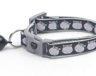 Hippo Cat Collar - Hippopotamus on Charcoal - Small Cat / Kitten Size or Large Size B89D16