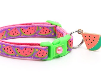 Summer Cat Collar - Sweet Pink Watermelon on Purple - Breakaway Safety - B10D20