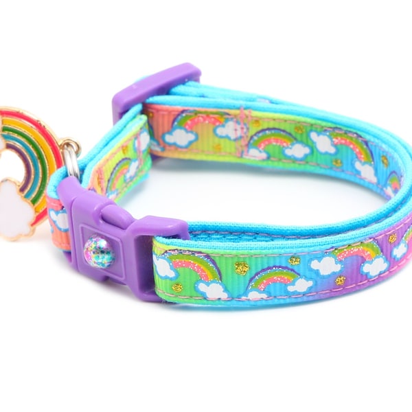 Rainbow Cat Collar - Rainbows over Rainbow Ombre - Small or Large Breakaway Safety B13D84