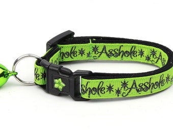 Ondeugende kattenhalsband - Klootzak op Bright Green - Safety Breakaway - Kleine Kat / Kitten Maat of Groot Formaat B66D158