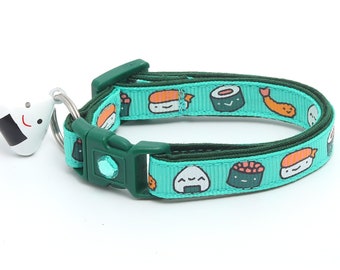 Sushi Cat Collar - Sushi Rolls on Aqua - Breakaway Safety - B121D200