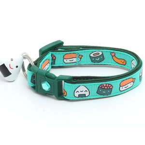 Sushi Cat Collar - Sushi Rolls on Aqua - Breakaway Safety - B121D200