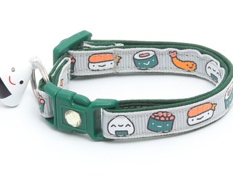 Sushi Cat Collar - Sushi Rolls on Silver - Breakaway Safety - B119D200